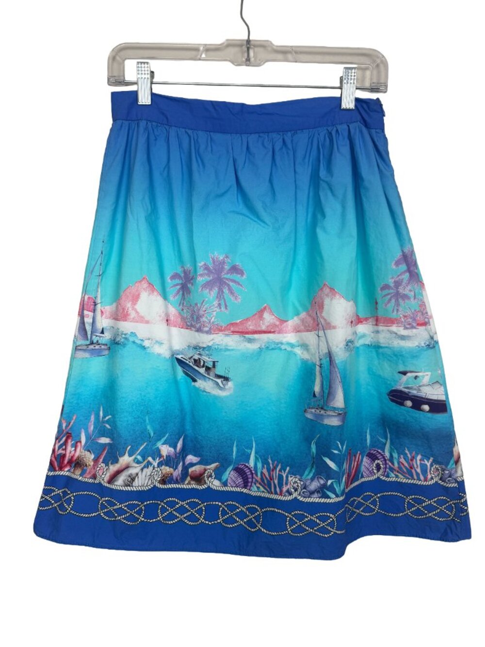 Coastal Sailboat Yacht Novelty Print Skirt Cotton A-Line Boston Proper Size 8